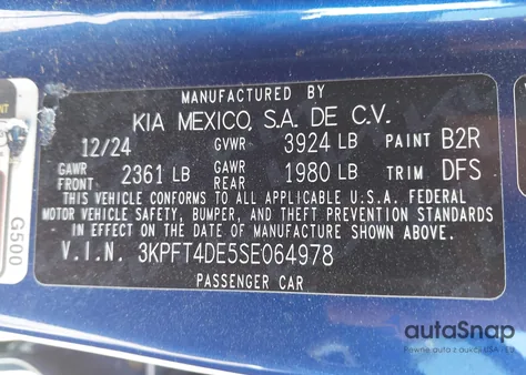 2025 Kia K4 Lxs from USA, damaged, VIN 3KPFT4DE5SE064978